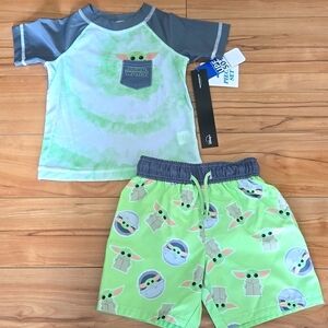 Toddler Boy The Mandalorian The Child Rashguard & Swim Trunks Set 2T